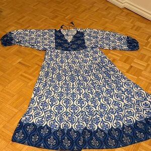 Ashilda Blue and White Patterned Maxi Dress NWOT